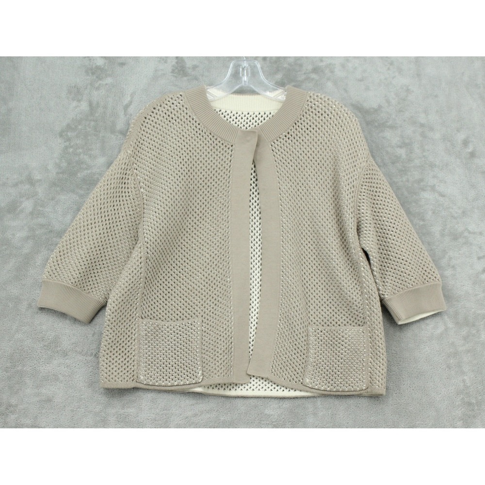 Akris Sweater Womens Large Cashmere Blend Open Knit Pockets Quiet Luxury Button